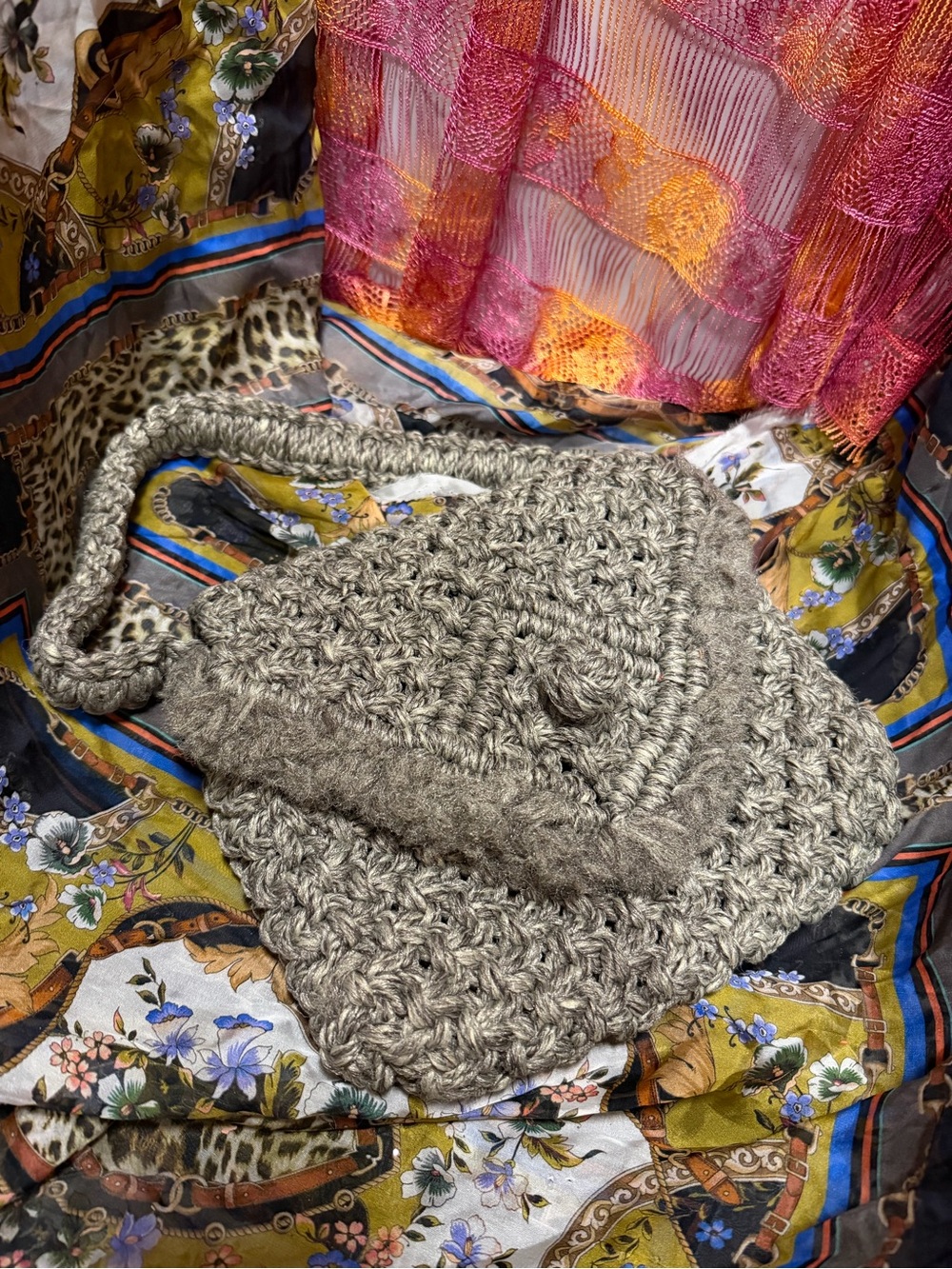 Hand-Knit Chunky Gray Women's purse from Sony pictures costume dept